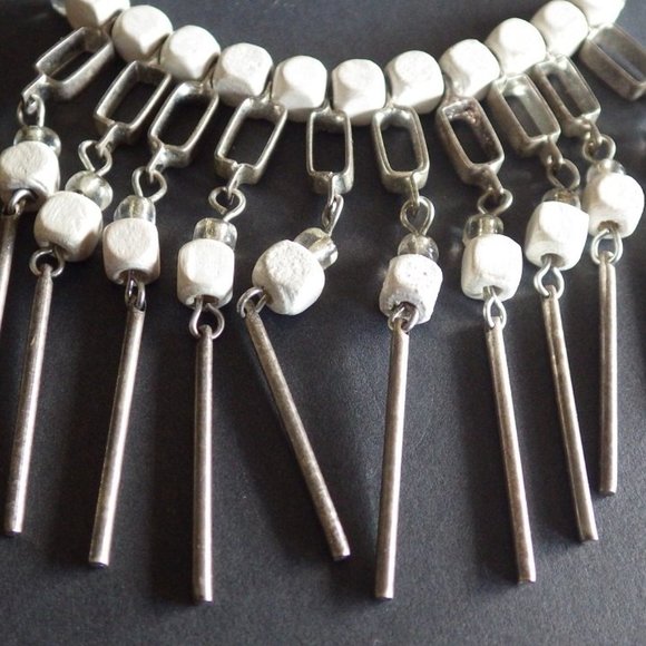 Pewter & Wood Necklace Bib by Kien - Picture 4 of 6